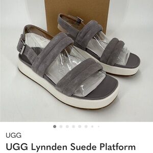 UGG Lynnden Suede Platform Sandals size 6 Soft Amethyst Gray Adjustable Buckle